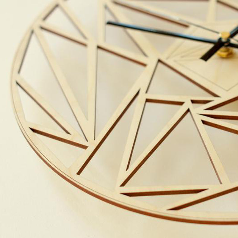 Geometric Pattern Wall Clock – Modern Wooden & Bamboo Silent Quartz Clock (12")