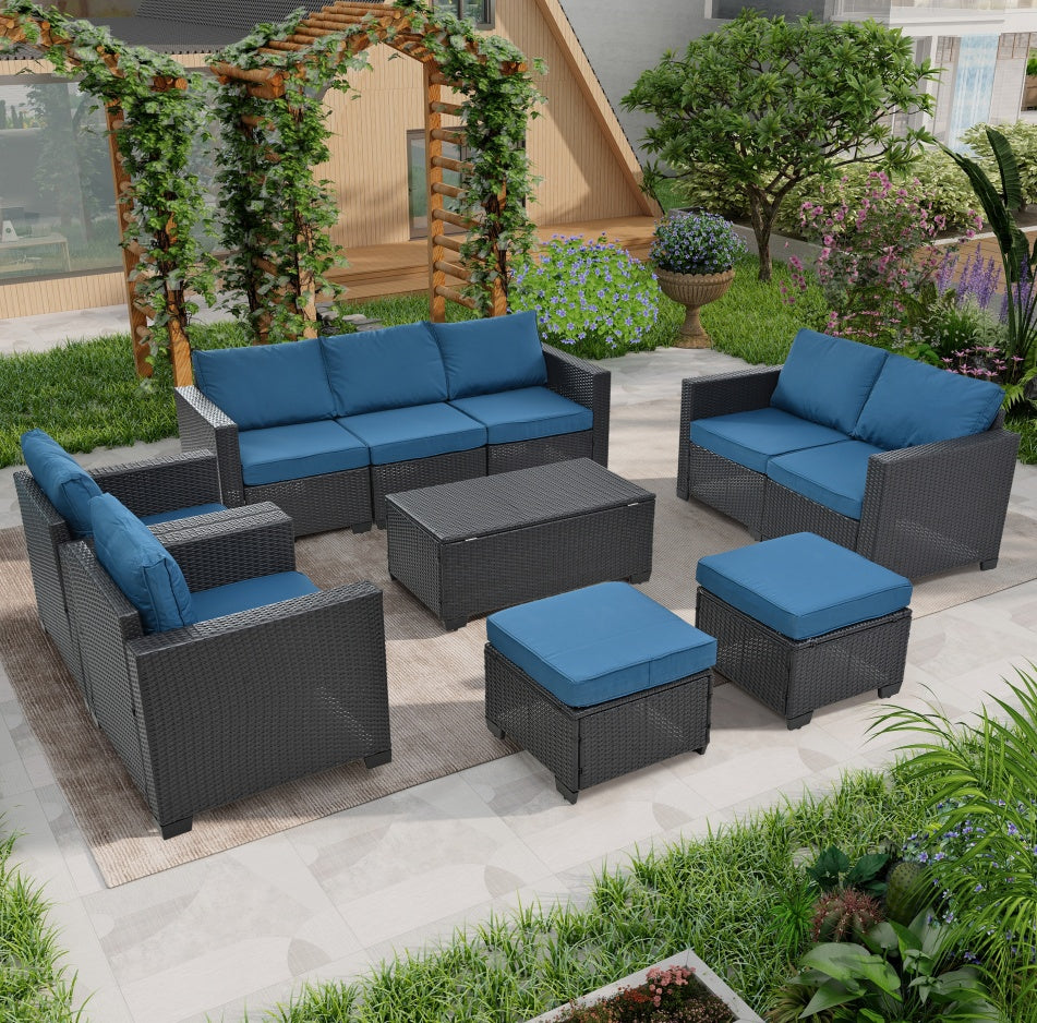 Modular Outdoor Sectional Sofa Set with Coffee Table and Ottomans