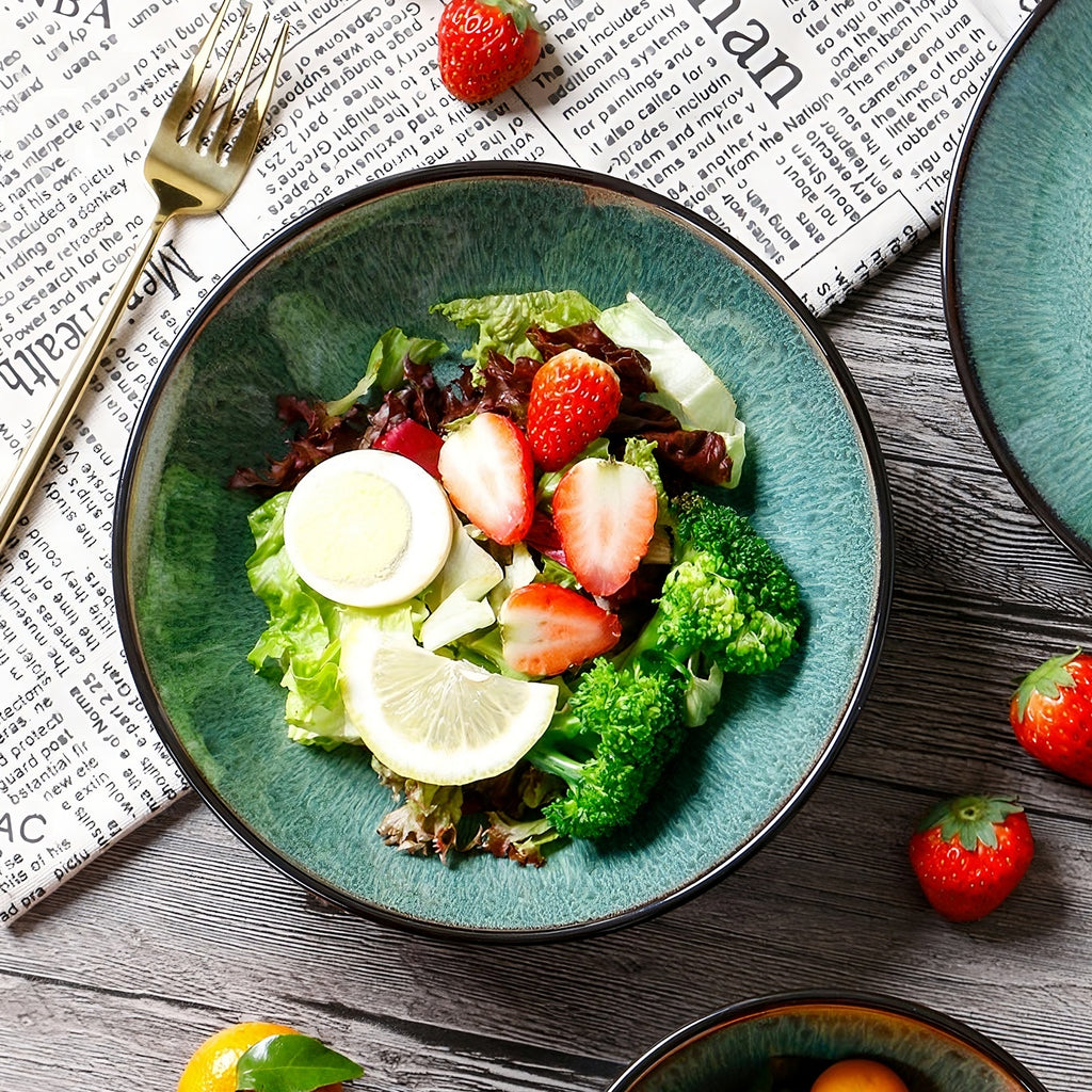 Creative Peacock Green Kiln-Change Ceramic Bowl Set  – Microwave, Oven & Dishwasher Safe Serving Bowls