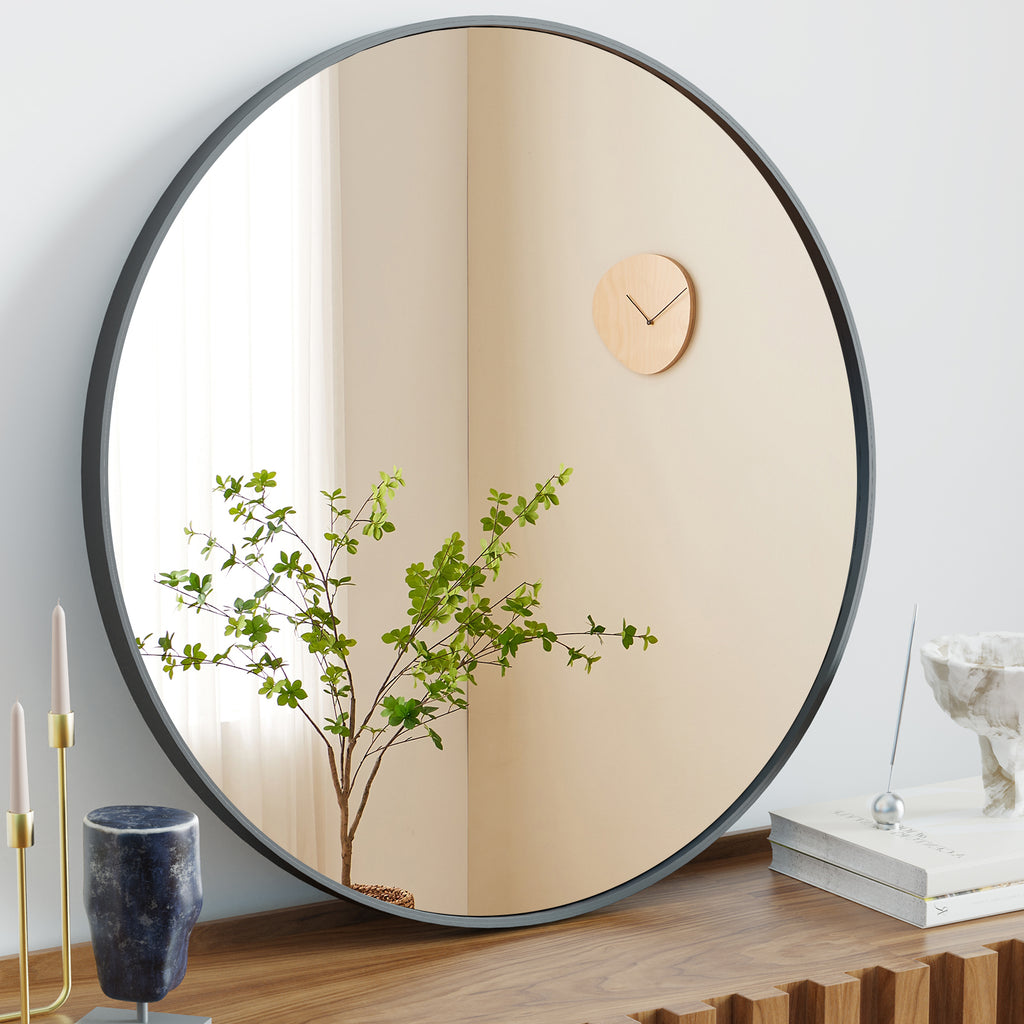 Modern Round Wall Mirror – Black & Gold Circular Vanity Mirror (20", 24", 30")