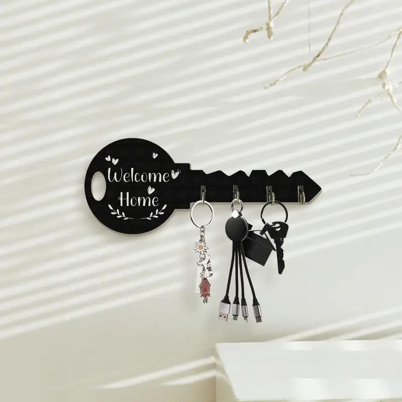 Retro Wooden Key Hook Wall Decoration – Vintage Rustic Key Shaped Wall Hook (1 Pc)