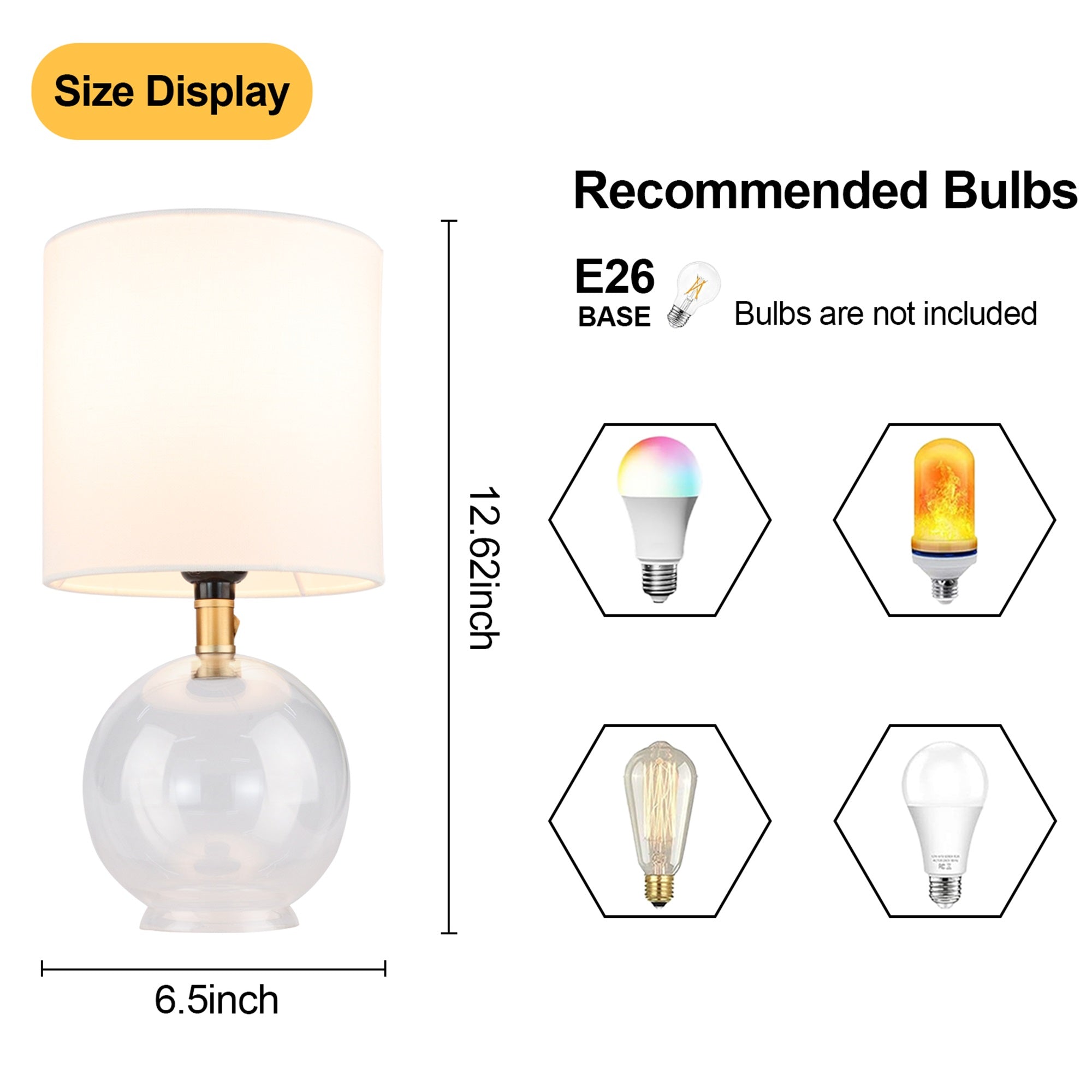 Small Glass Table Lamp for Bedroom – Minimalist Bedside Nightstand Desk Lamp with Fabric Shade