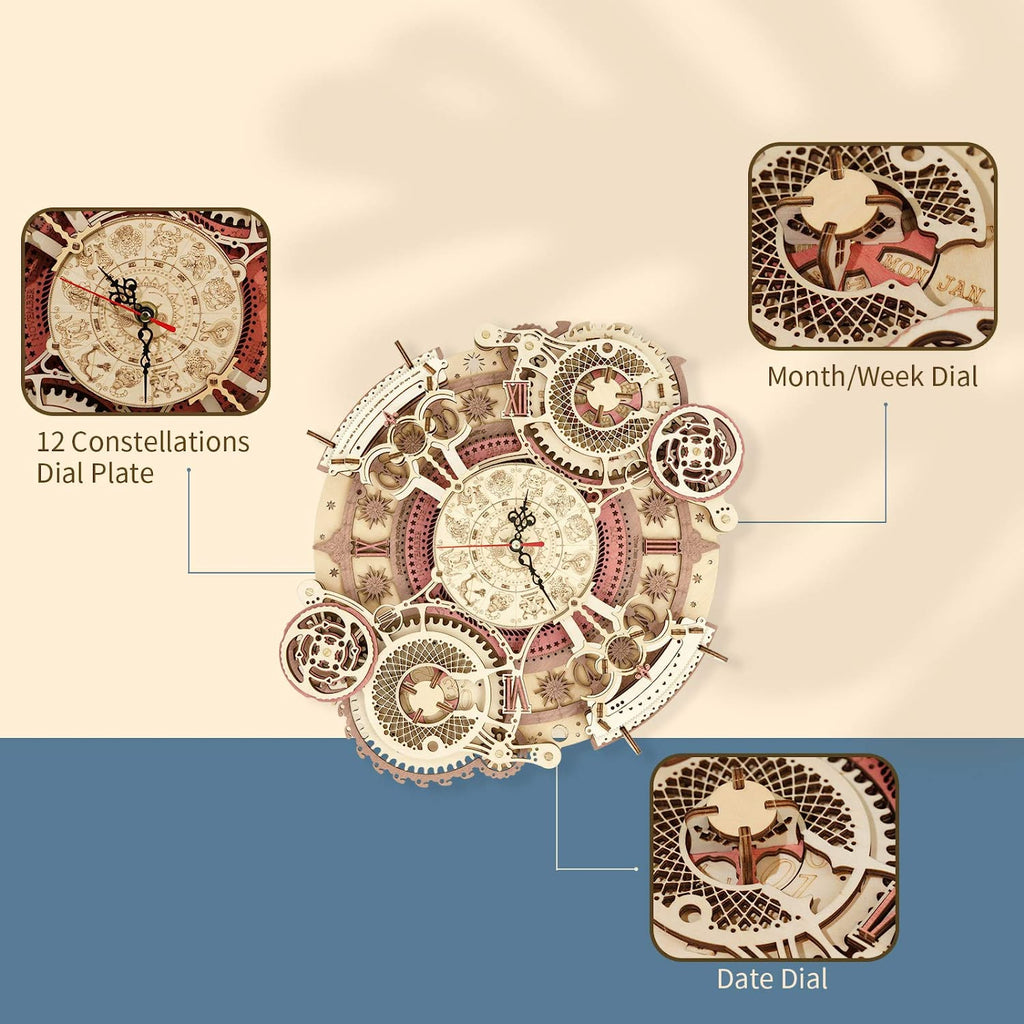 Zodiac Wall Clock – Robotime ROKR Time Art 3D Wooden Puzzle Clock Model Kit