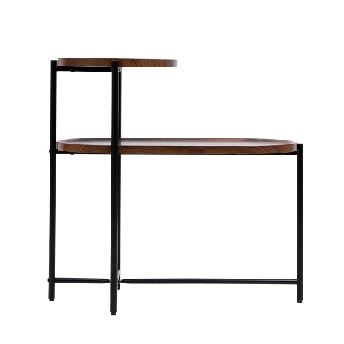 Small 2-Tier Modern Coffee Table – Walnut Brown Sofa Side Table with Wood Storage Shelf