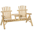 Wooden Adirondack Chair with Center Table – Outdoor Double Patio Chair for Garden, Backyard & Porch