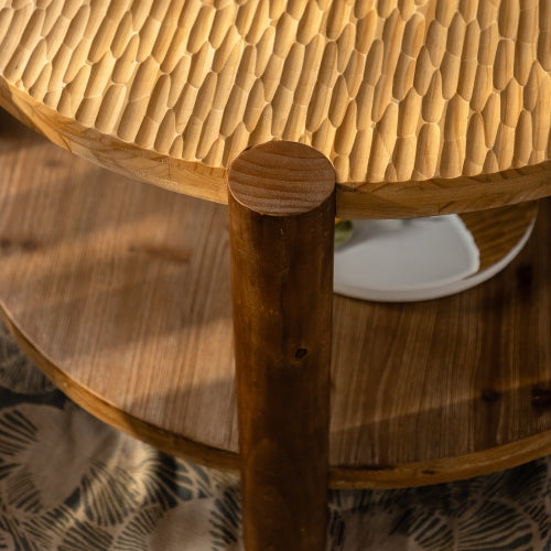 Round Solid Wood Coffee Table with Storage – 2-Tier Mid-Century Modern Design