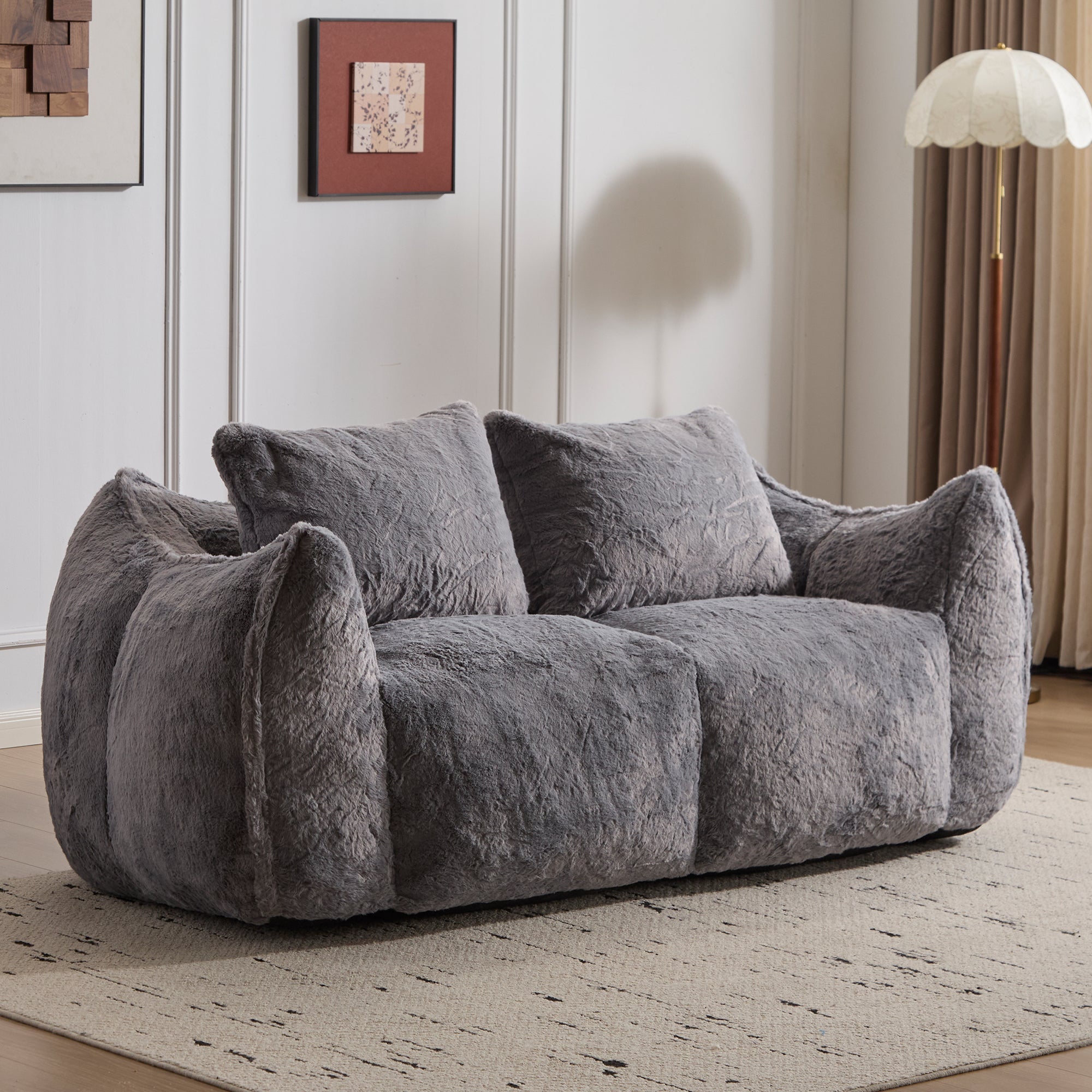 Giant Bean Bag Couch for Adults – Ultra Soft Faux Fur Loveseat Lounge Chair with Memory Foam Filling