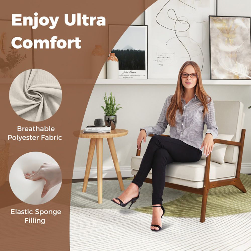 Modern Accent Chair with Rubber Wood Armrests & Removable Cushions