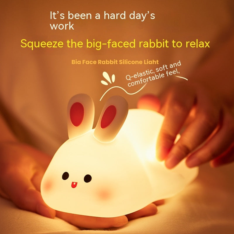 Cute LED Night Light Touch Sensor – Big Face Rabbit Silicone Kids Night Lamp