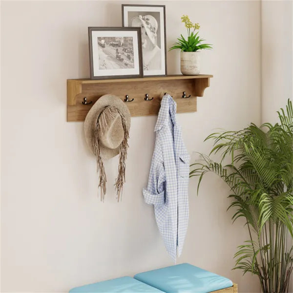 Wall Mount Coat Rack with Shelf – 31.5" Wooden Entryway Organizer with 6 Hooks (110 lbs Capacity)