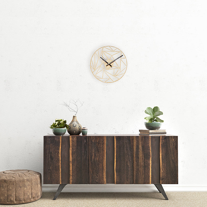 Geometric Pattern Wall Clock – Modern Wooden & Bamboo Silent Quartz Clock (12")