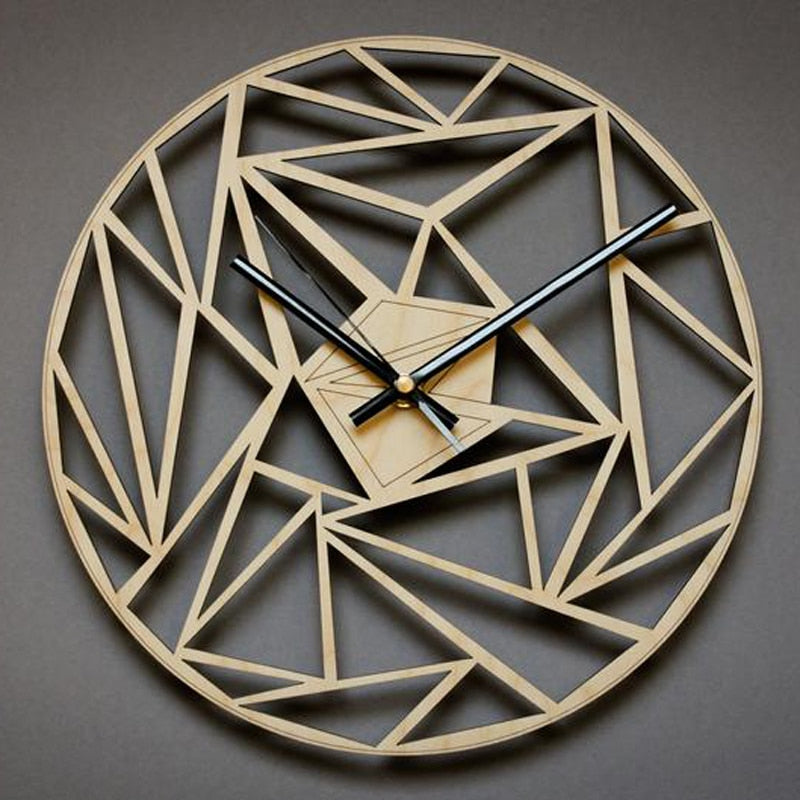 Geometric Pattern Wall Clock – Modern Wooden & Bamboo Silent Quartz Clock (12")
