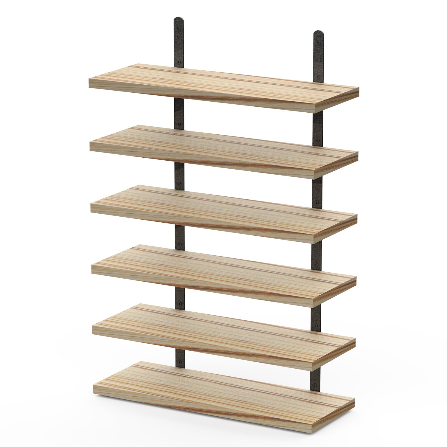 6 Sets Floating Wall Shelves – Wood Storage Display with Metal Brackets