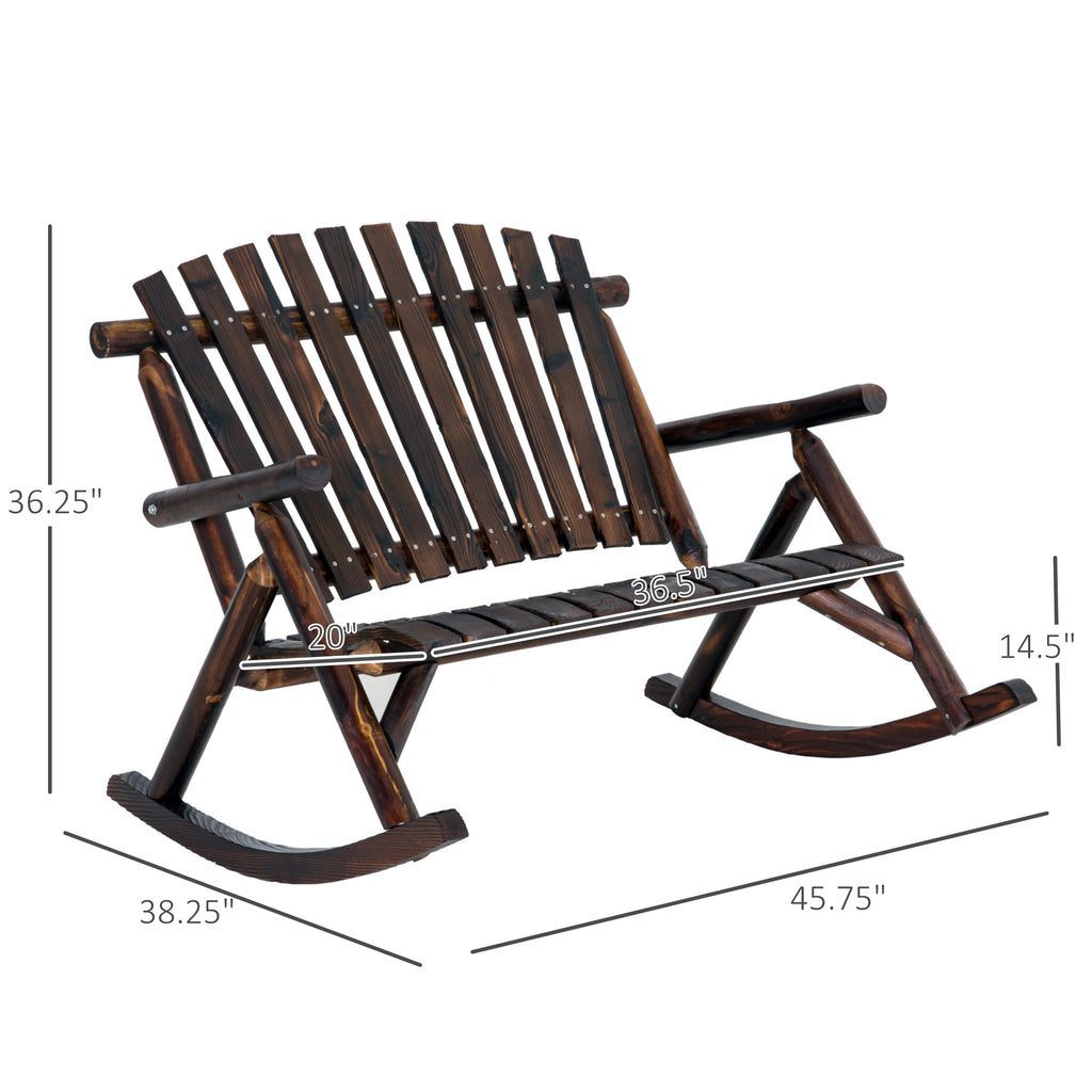 Classic Wooden High-Back Rocker – Carbonized Outdoor Rocking Chair for Garden Serenity