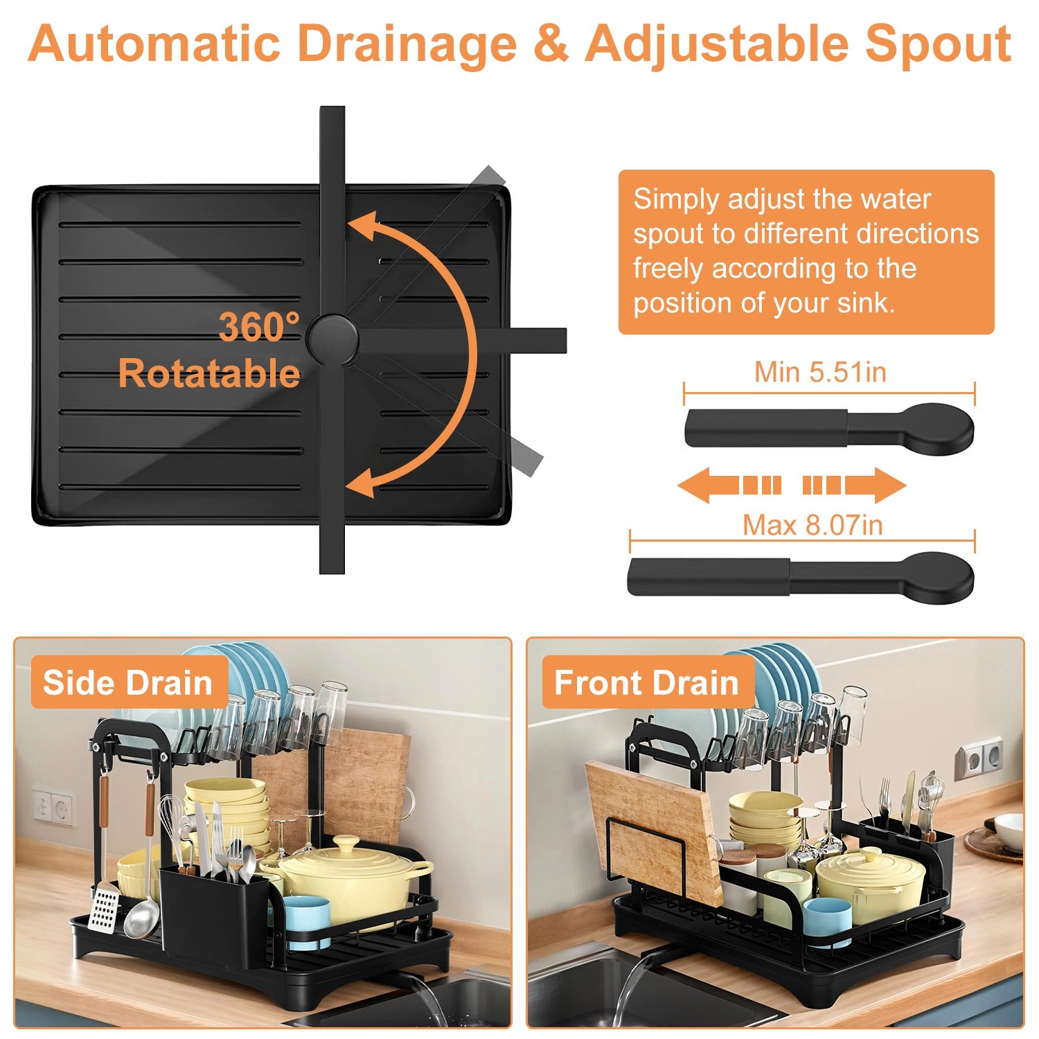 2-Tier Dish Drying Rack with Automatic Drainage – Space-Saving Kitchen Organizer