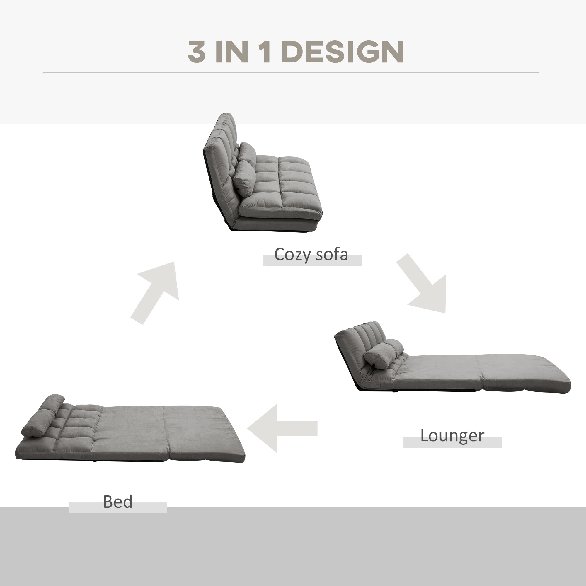 Recliner Sofa Convertible Floor Sofa Chair with Adjustable Backrest & Headrest – Dark Gray