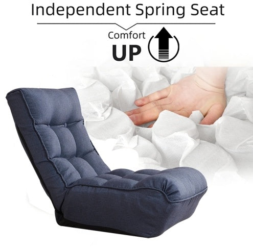 Japanese Style Single Sofa Reclining Floor Chair – Adjustable Lazy Tatami Chair (Navy)