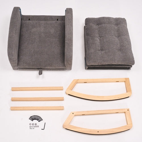 Accent Rocking Chair with Footrest – High Back Upholstered Lounge Rocker with Rubber Wood Legs