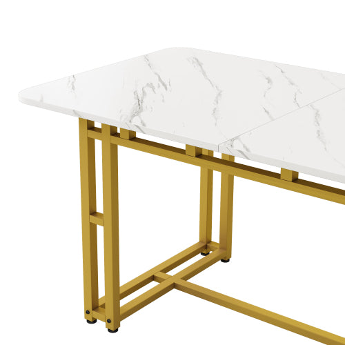 Modern Rectangular Dining Table with Metal Frame – Golden Legs, MDF Top, 120x70cm