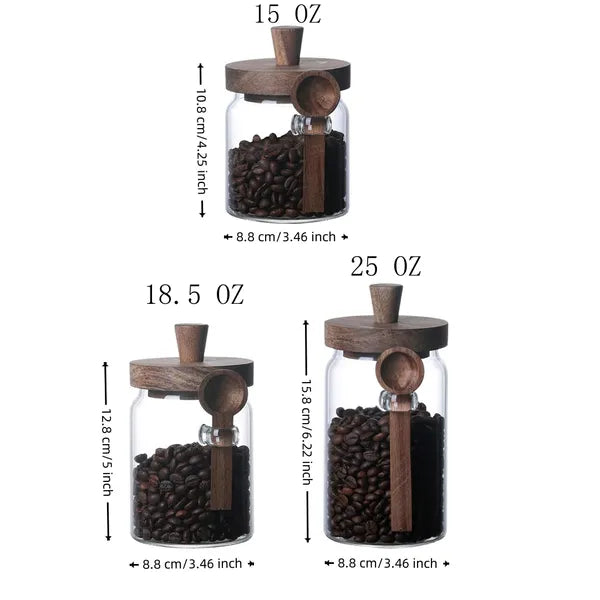 3-Piece Glass Coffee Jars with Spoons – Elegant Storage Jars for Kitchen Organization