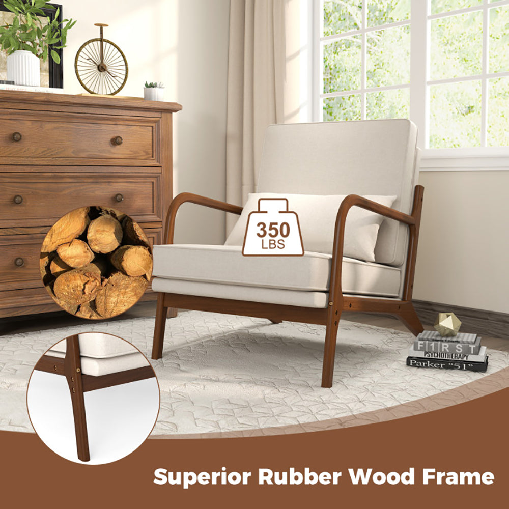 Modern Accent Chair with Rubber Wood Armrests & Removable Cushions