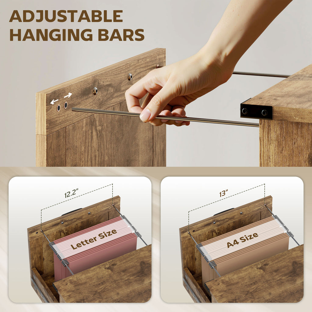 Vertical File Cabinet with 2 Drawers, Rustic Farmhouse Office Storage Cabinet for A4, Letter Size, Rustic Brown