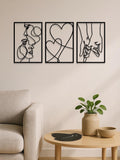 3-Piece Romantic Metal Wall Art Set – Minimalist Couple Silhouette Line Art
