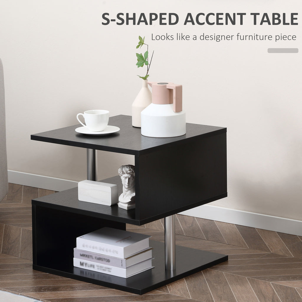 20" Modern S-Shaped End Table – 3-Tier Accent Side Table with Metal Support