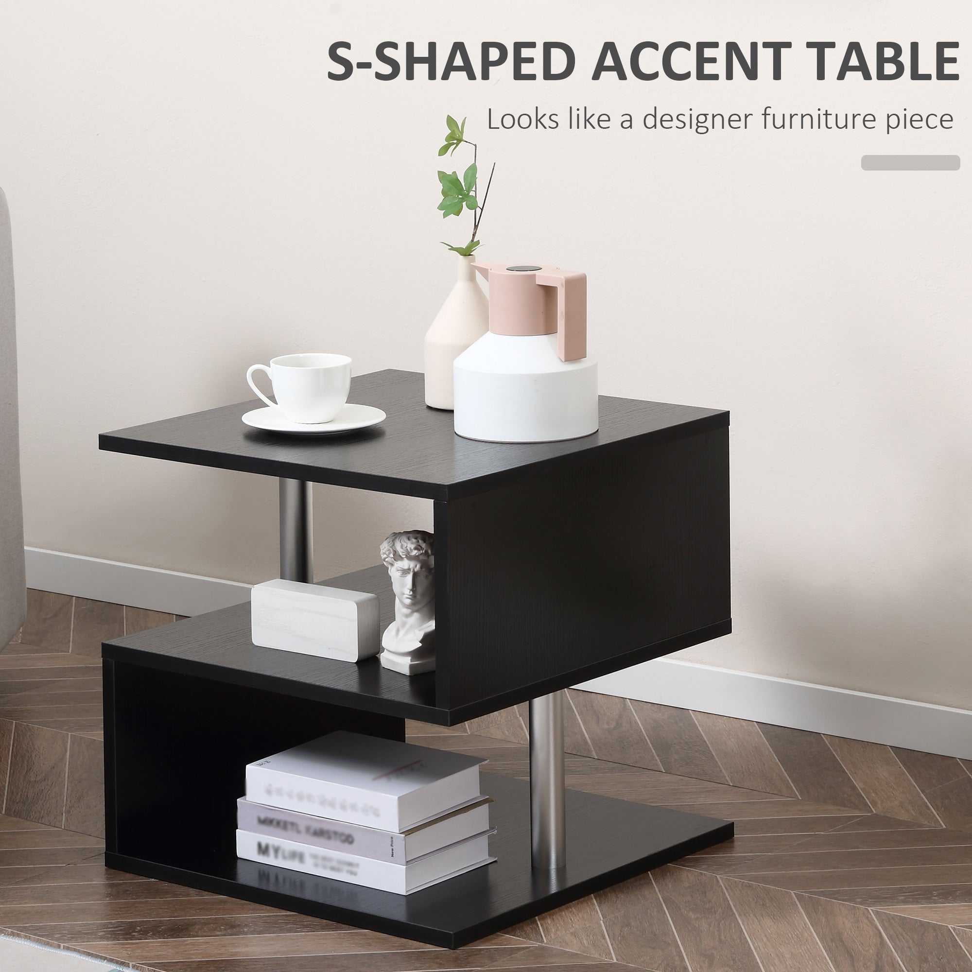 20" Modern S-Shaped End Table – 3-Tier Accent Side Table with Metal Support
