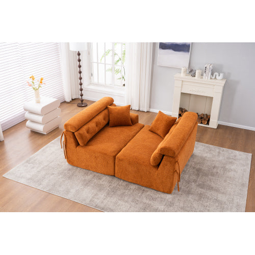 Orange Compression Sofa – 4-Seater Modular Chenille Sofa with Pillows