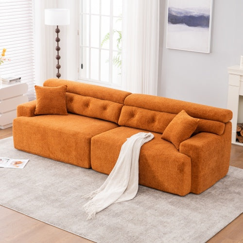 LY-029 Orange Compression Sofa – 4-Seater Modular Chenille Sofa with Pillows
