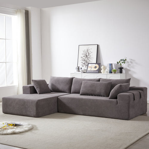 Modern Chenille Upholstered Modular Sectional Sofa – 108" L-Shaped Couch with 6 Pillows