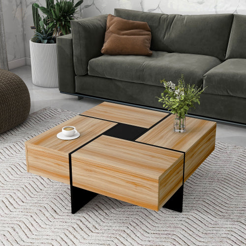 Modern Square Coffee Table with Hidden Storage & Sliding Top – High-Gloss Center Table (Brown)