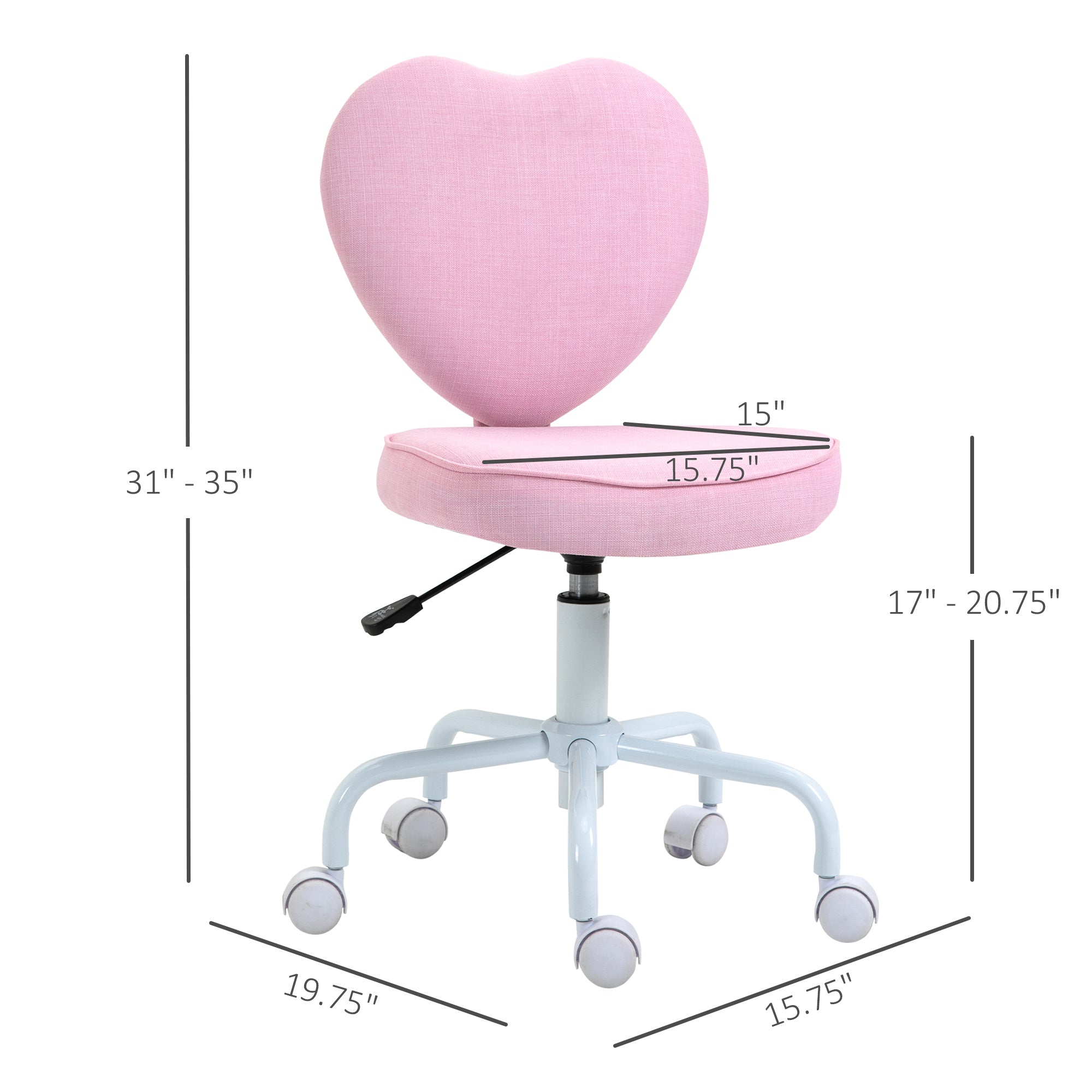 Pink Heart-Shaped Office Chair – Adjustable Height Cute Desk Chair with Wheels