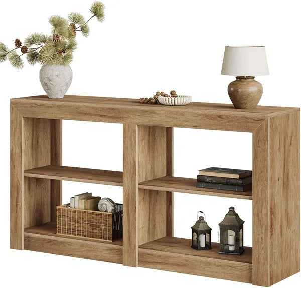 Rustic Wood Console Table with 3-Tier Storage – Modern Entryway & Sofa Table