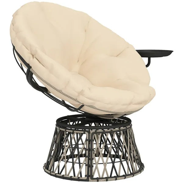 Rattan Rocking Chair with 360° Swivel & Side Tray – Comfortable Indoor & Outdoor Seating
