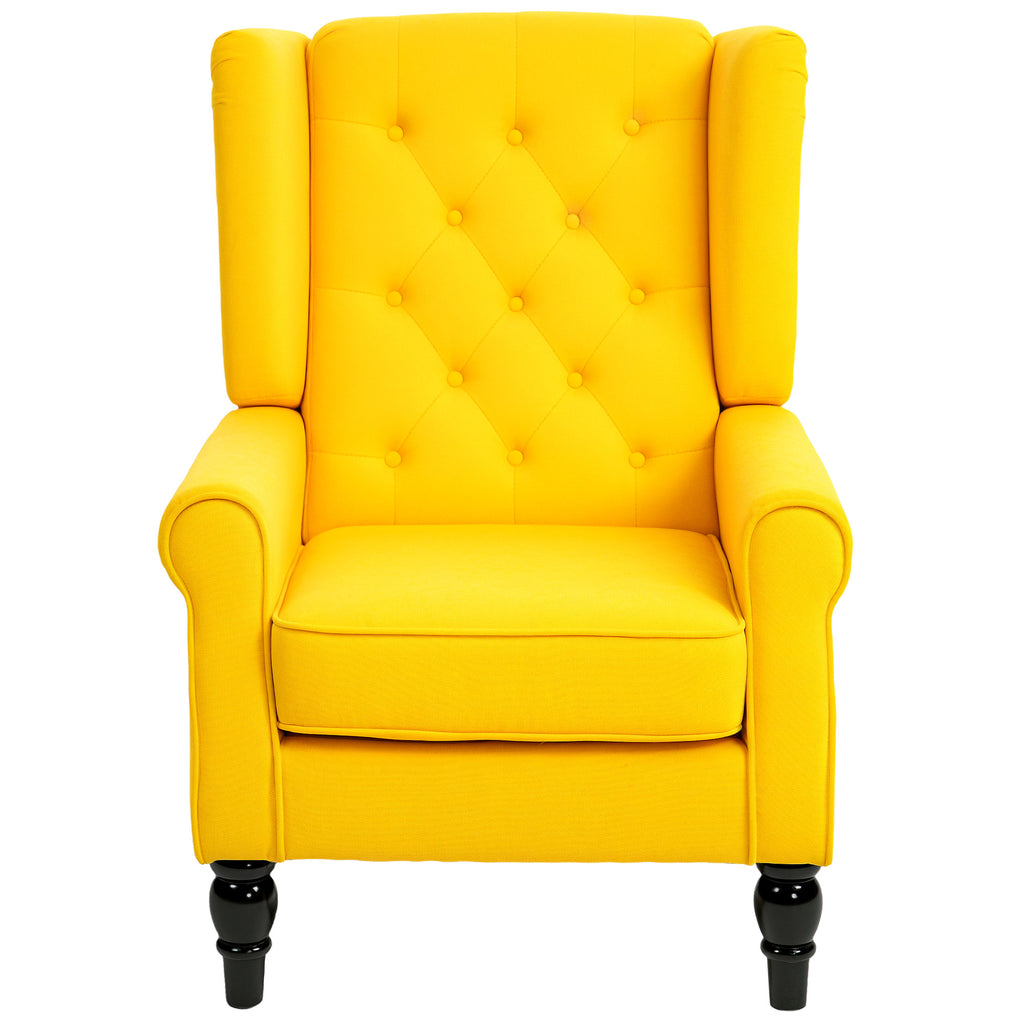 Wingback Accent Chair – Button-Tufted Lounge Chair with Wood Legs (Yellow)