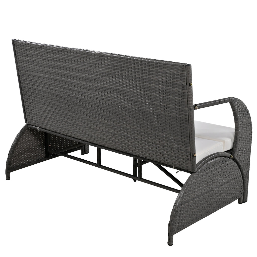 U-Style Outdoor Loveseat Convertible to 4 Seats with Table – HDPE Patio Furniture Set (Beige)