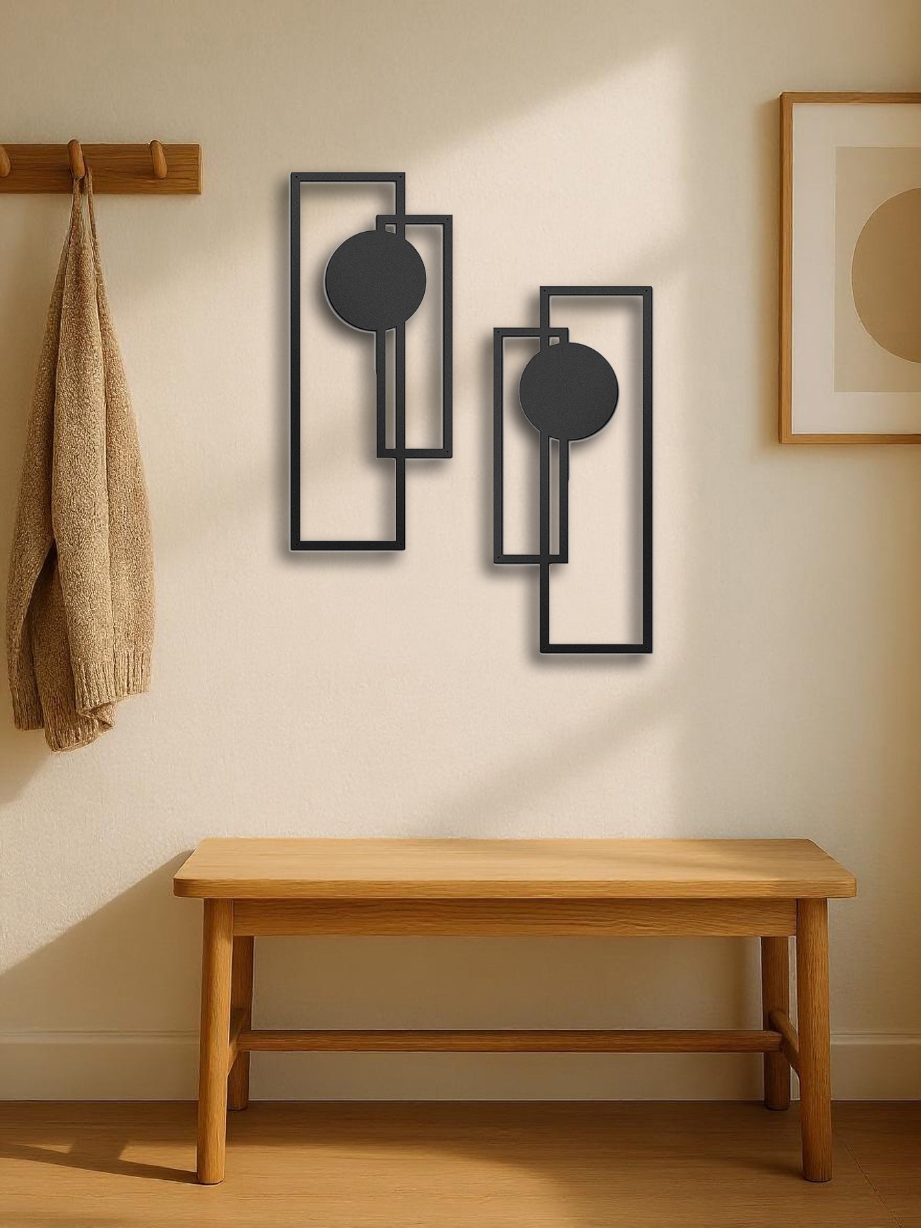 2-Piece Metal Wall Art Set – Minimalist Abstract Geometric Vertical Wall Décor