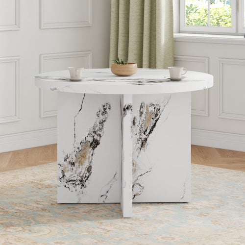 42-Inch Round Dining Table for 4–6 – Modern White MDF Kitchen & Dining Table