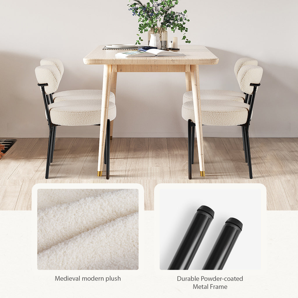 White Cushion Black Steel Frame Dining Room Chair – Modern & Comfortable 2-Pack