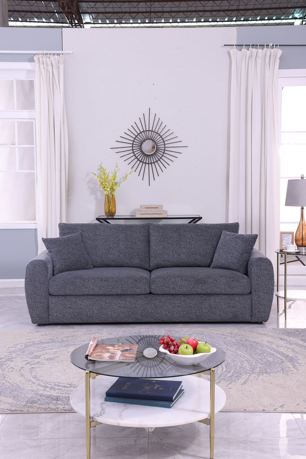 Modern Minimalist Comfortable Compressed Grey Sofa , Modern living room couch