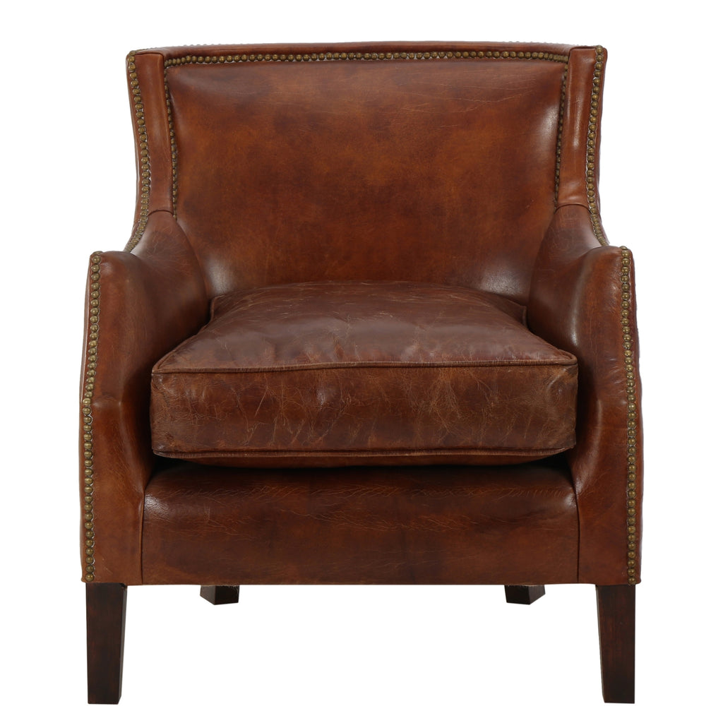 Vintage Brown Top Grain Leather Accent Chair – Single Sofa Armchair for Living Room & Office