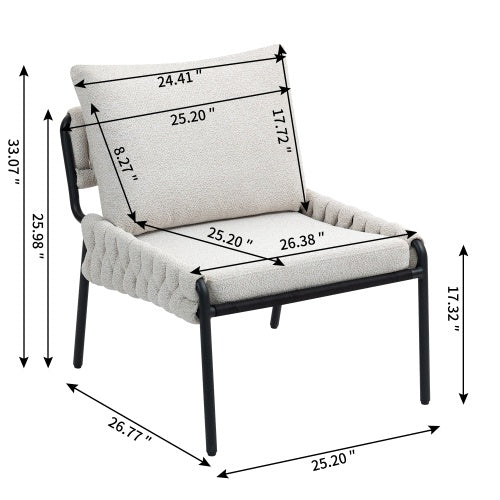 Modern Accent Lounge Chair – Braided Upholstery Armchair with Metal Frame (Beige)