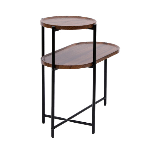 Small 2-Tier Modern Coffee Table – Walnut Brown Sofa Side Table with Wood Storage Shelf