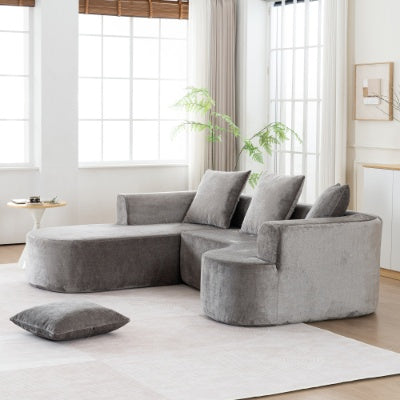 Modular Sectional Sofa with L-Shape Chaise – Modern Cloud Sleeper Couch (Grey Corduroy)