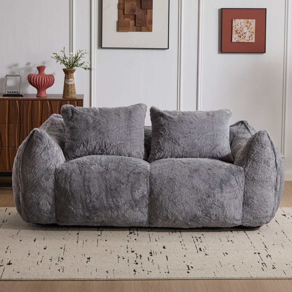 Giant Bean Bag Couch for Adults – Ultra Soft Faux Fur Loveseat Lounge Chair with Memory Foam Filling