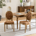 French Style Solid Wood Dining Chairs Set of 2 – Antique Design PU Leather Upholstered Chairs (Orange)
