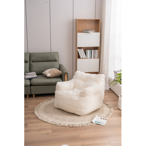 010 Soft Teddy Fabric Tufted Foam Bean Bag Chair – Ivory White