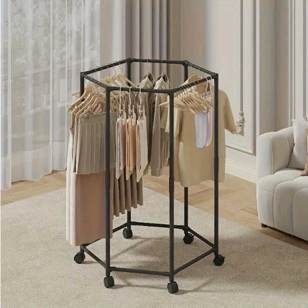 Space-Saving Hexagonal Clothes Drying Rack – Sturdy Metal Coat & Garment Stand